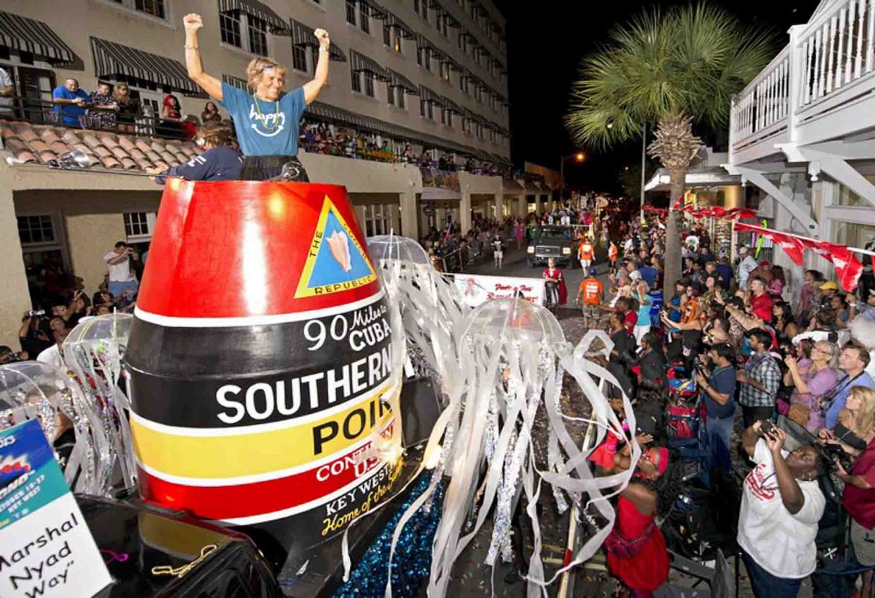 A vibrant parade down Duval Street.